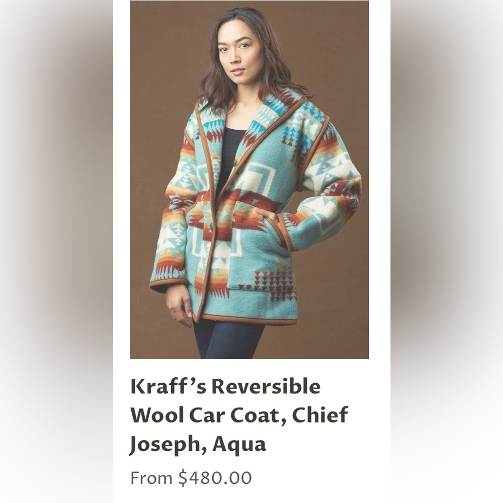 Justin Kraff Reversible Wool Car Coat Southwestern Oversized 12-14 Medium/Large - Picture 16 of 16